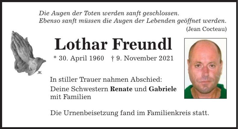 Traueranzeige Lothar Freundl