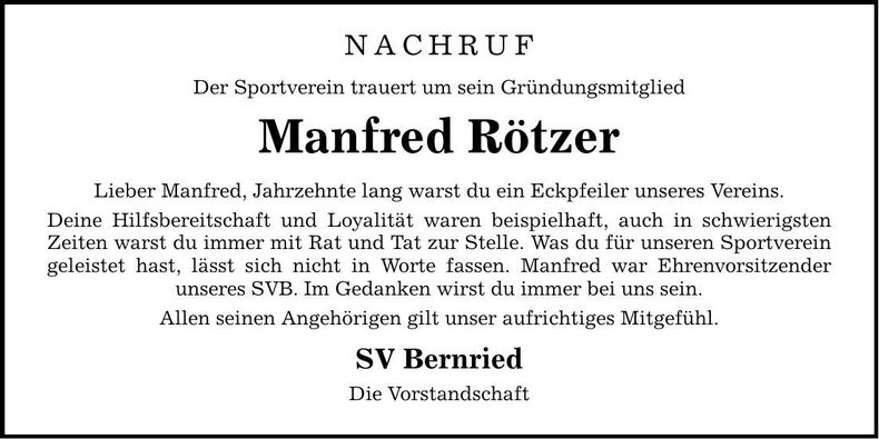 Traueranzeige Manfred Rötzer