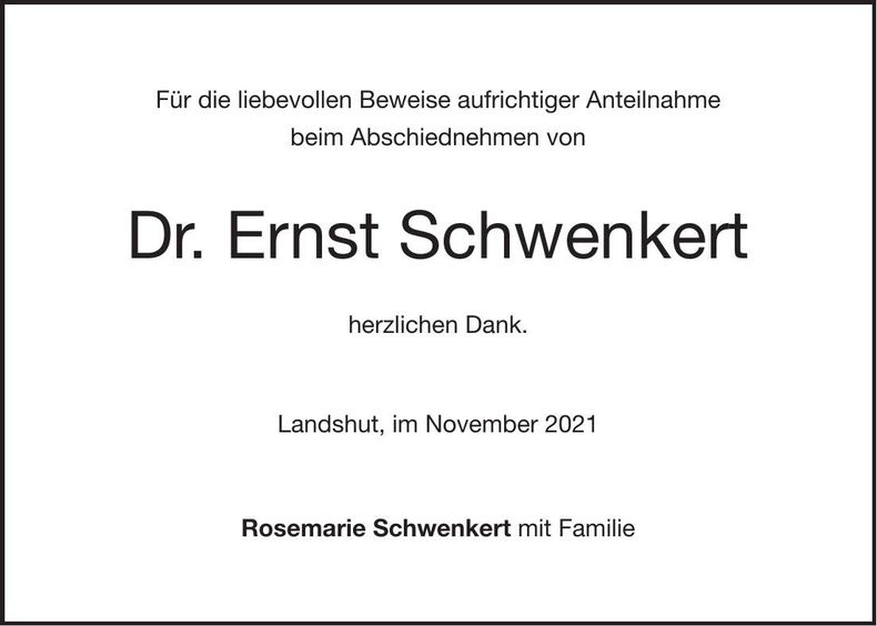 Traueranzeige Ernst Schwenkert