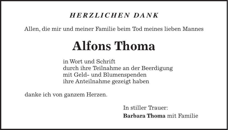 Traueranzeige Alfons Thoma