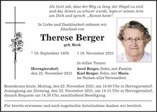 Traueranzeige Therese Berger