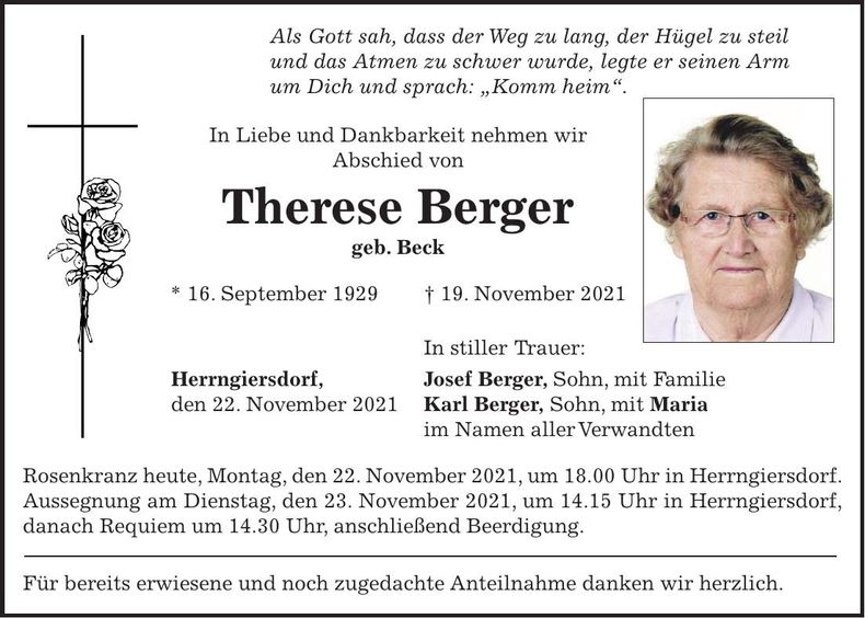 Traueranzeige Therese Berger