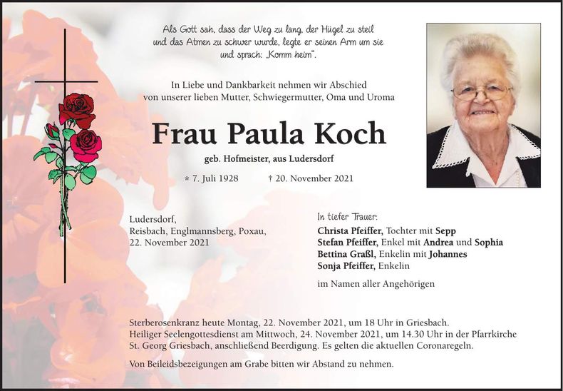 Traueranzeige Paula Koch