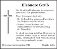 Traueranzeige Eleonore Grüb