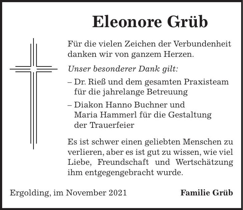 Traueranzeige Eleonore Grüb