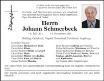 Traueranzeige Johann Schmerbeck