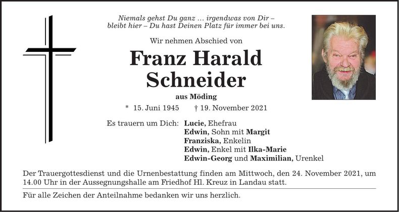 Traueranzeige Franz Harald Schneider