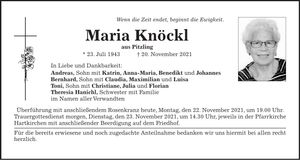 Traueranzeige Maria Knöckl