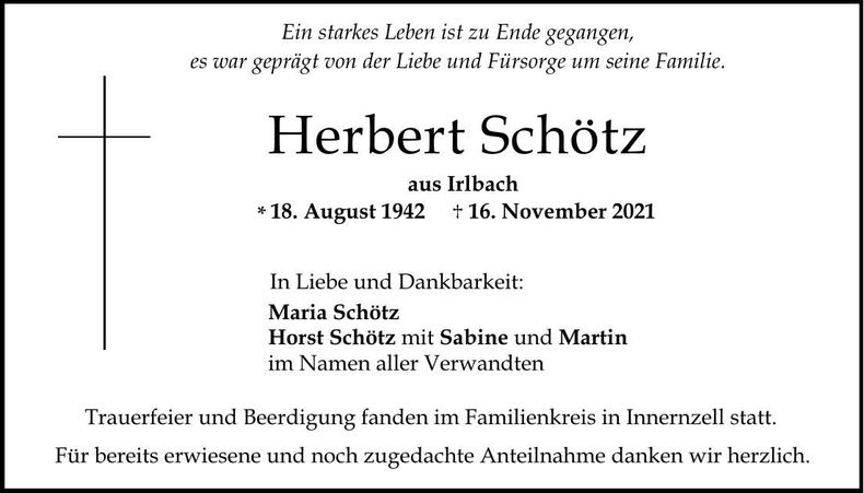 Traueranzeige Herbert Schötz