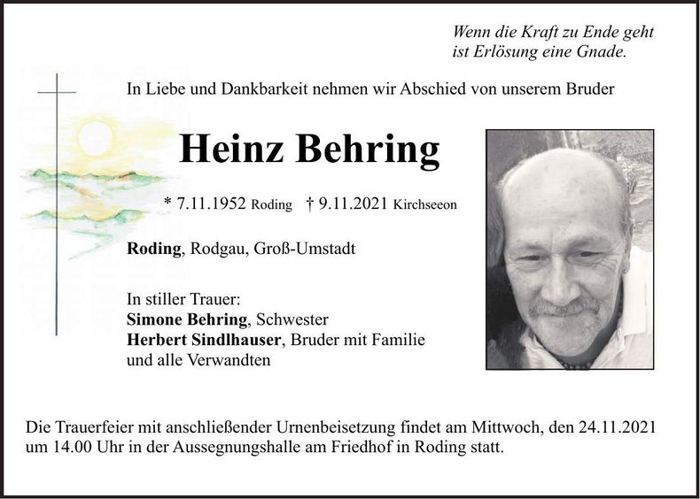 Traueranzeige Heinz Behring