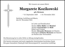 Traueranzeige Margarete Kozikowski