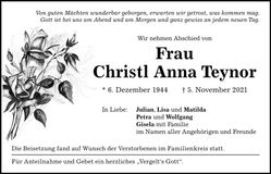 Traueranzeige Christl Anna Teynor