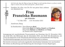 Traueranzeige Franziska Baumann