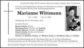 Traueranzeige Marianne Wittmann