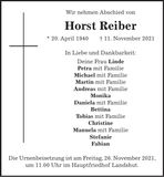 Traueranzeige Horst Reiber