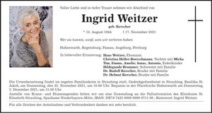 Traueranzeige Ingrid Weitzer