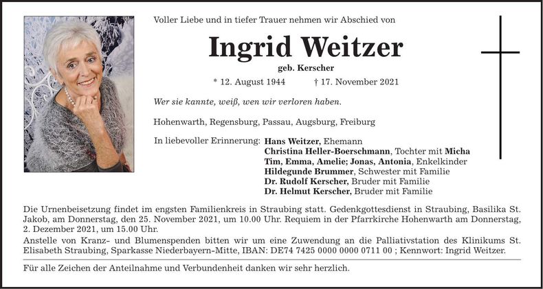 Traueranzeige Ingrid Weitzer