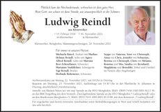 Traueranzeige Ludwig Reindl