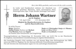 Traueranzeige Wartner Johann