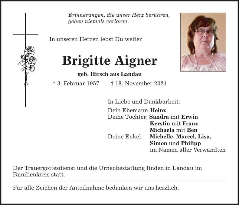 Traueranzeige Brigitte Aigner