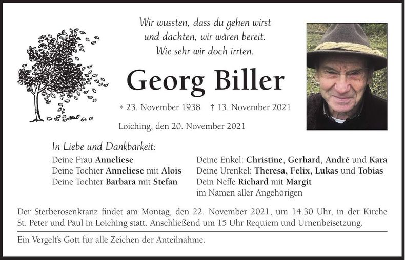 Traueranzeige Georg Biller