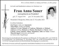 Traueranzeige Anna Sauer