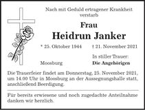Traueranzeige Heidrun Janker