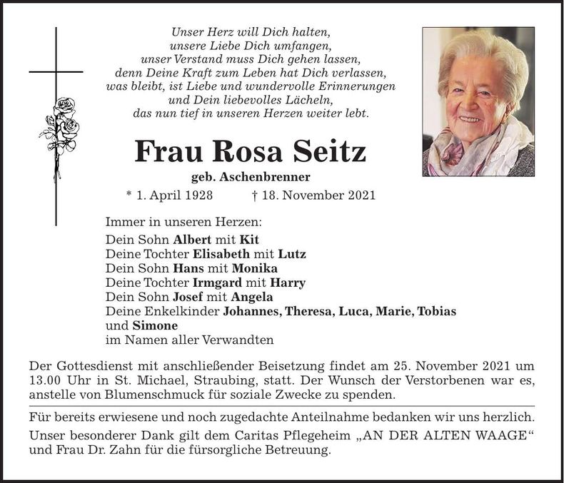 Traueranzeige Rosa Seitz