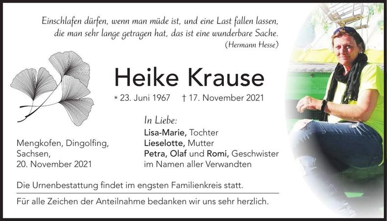 Traueranzeige Heike Krause