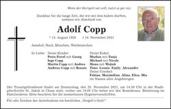 Traueranzeige Adolf Copp