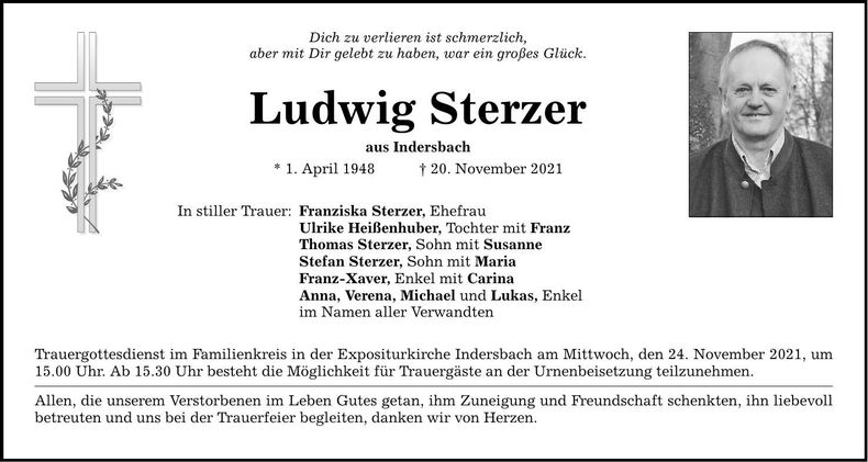 Traueranzeige Ludwig Sterzer
