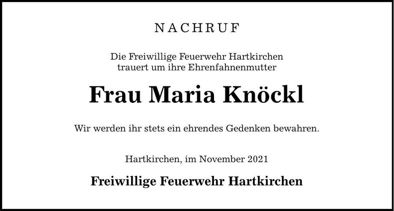 Traueranzeige Maria Knöckl