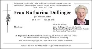 Traueranzeige Kathainra Dollinger
