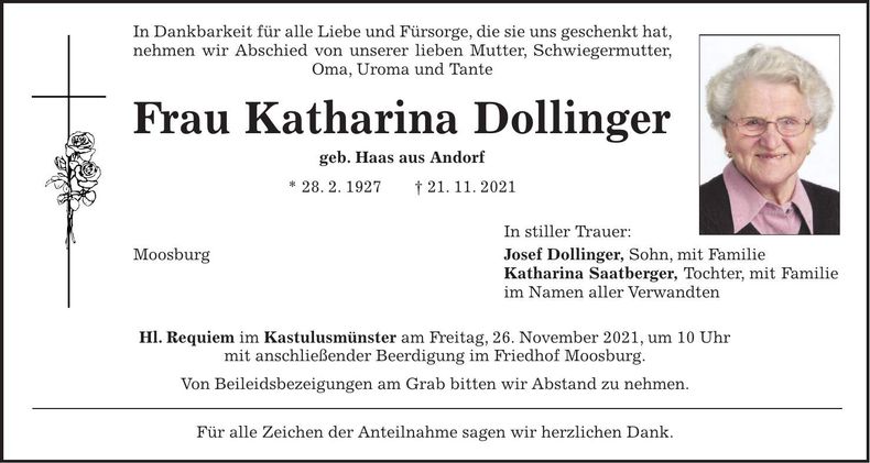 Traueranzeige Kathainra Dollinger