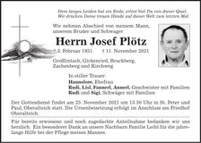 Traueranzeige Jossef Plötz