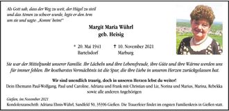 Traueranzeige Margit Maria Wührl