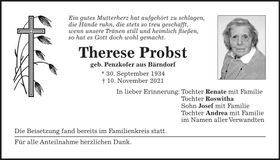 Traueranzeige Therese Probst