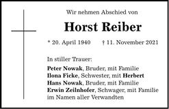 Traueranzeige Horst Reiber