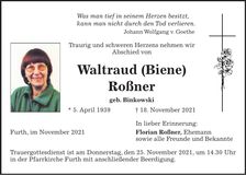 Traueranzeige Waltraud Roßner