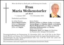 Traueranzeige Maria Weikenstorfer
