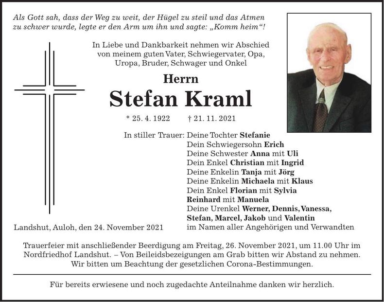 Traueranzeige Stefan Kraml
