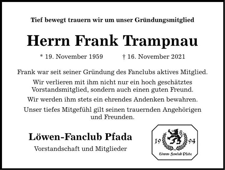 Traueranzeige Frank Trampnau