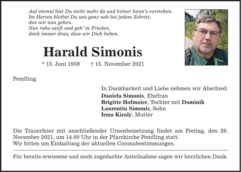 Traueranzeige Harald Simonis