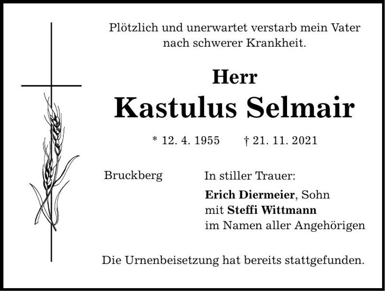 Traueranzeige Kastulus Selmair