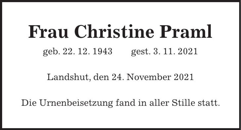Traueranzeige Christine Praml