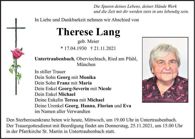 Traueranzeige Therese Lang