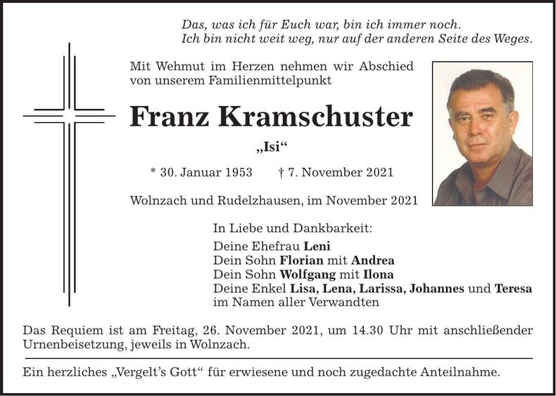 Traueranzeige Franz Kramschuster