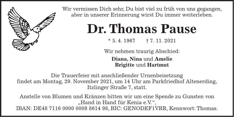 Traueranzeige Thomas Dr. Pause