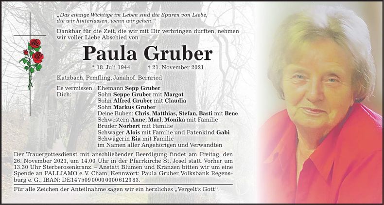 Traueranzeige Paula Gruber