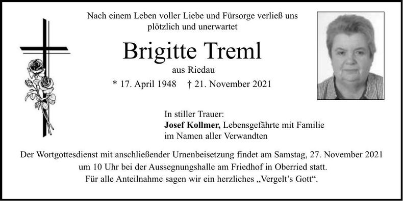 Traueranzeige Brigitte Treml